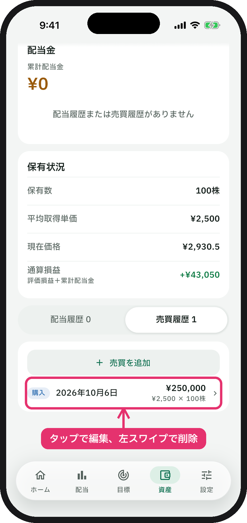 売買履歴が登録された状態