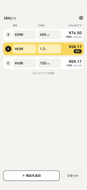 Unipra 比較表